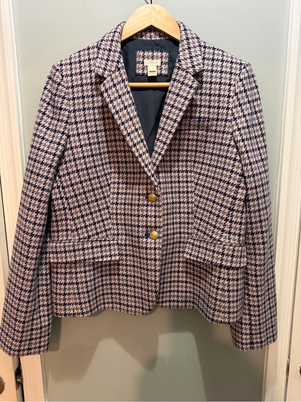 J. Crew Purple Houndstooth Wool Blend Blazer
